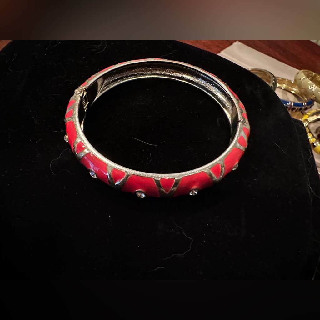 Coral Enameled Hinged Bangle